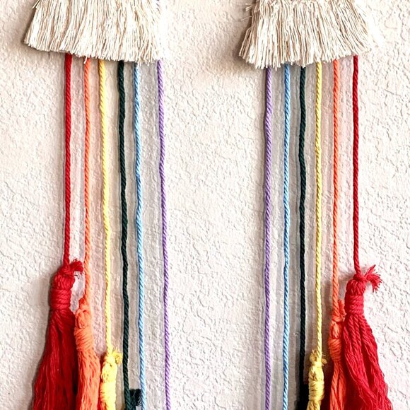 Woven Tasseled Bright Rainbow Wall Hanging Baby Nursery Children's Room Decor - Picture 2 of 6
